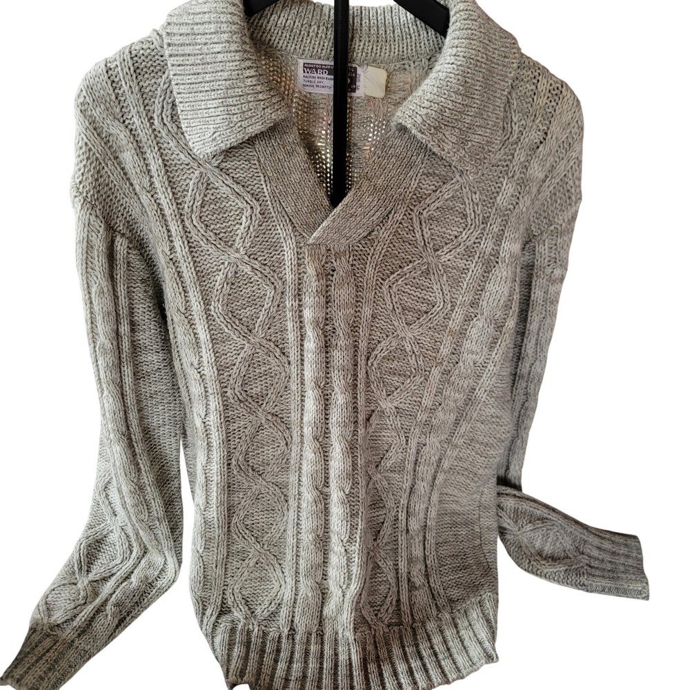 Vintage Mens Montgomery Ward Cable Knit Sweater Size L